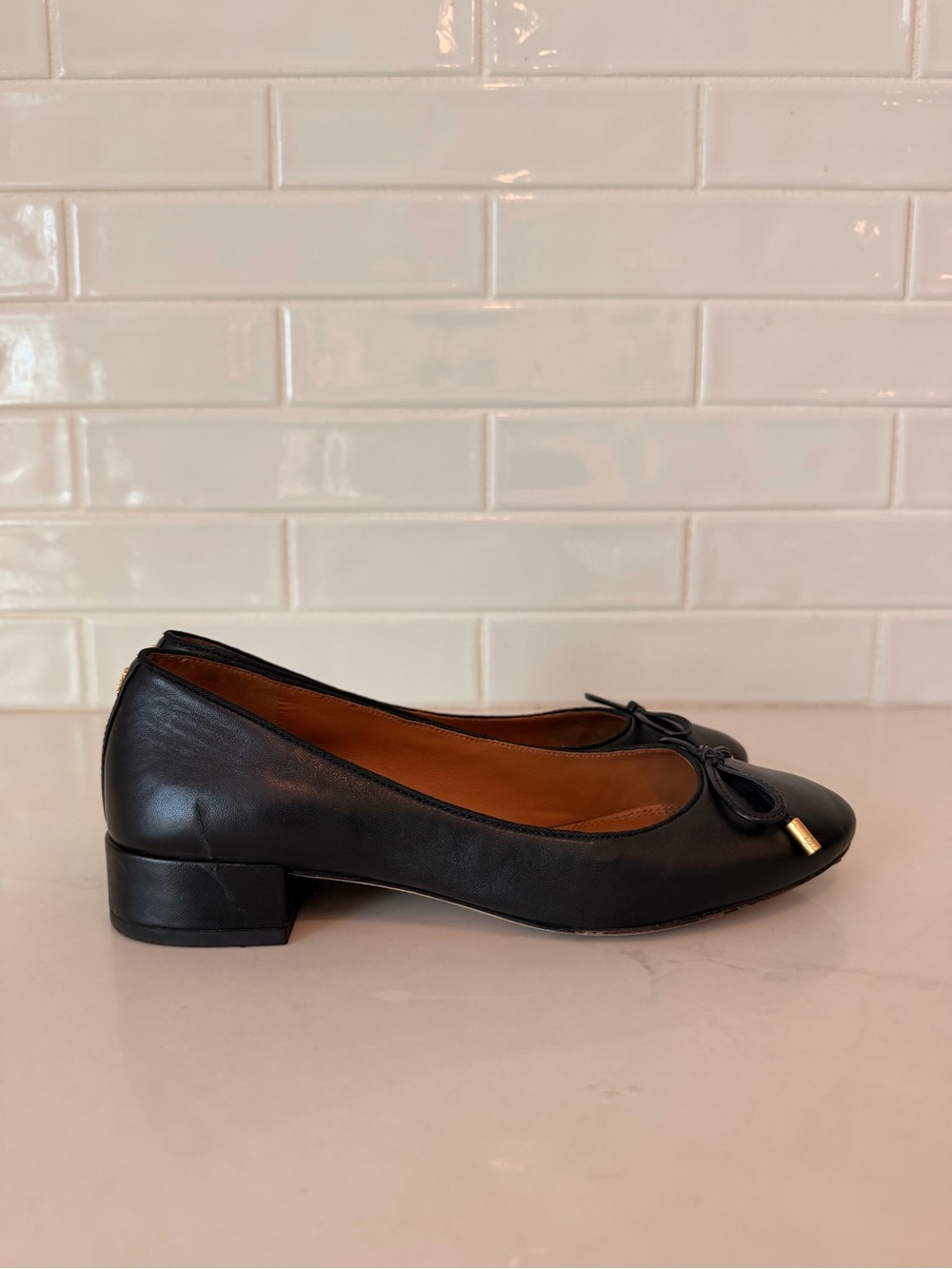 TORY BURCH BROOKE BOW 25MM BALLET IN PERFECT BLACK HEELS SIZE 7M - Picture 4 of 11